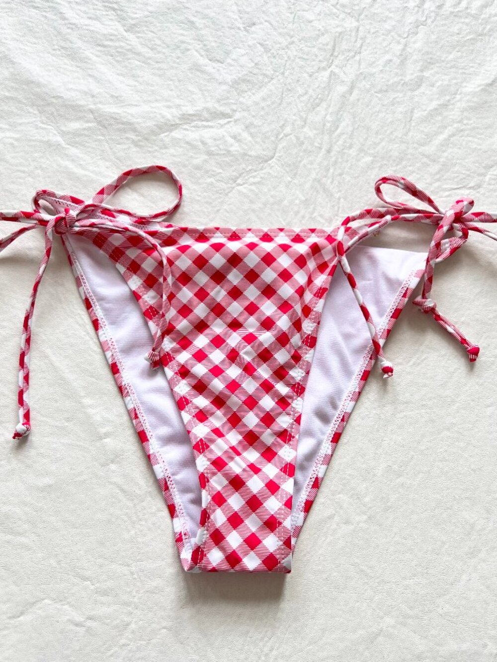 Betty Jade bikini bottoms large red white gingham side tie plaid swimsuit string